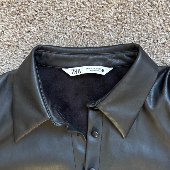Zara Black Faux Leather Button-Up Blouse - Picture 2 of 3